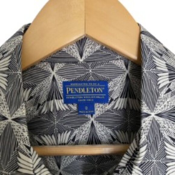 Pendleton Black & White Print Silk Button Up Blouse 8 - Picture 3 of 5